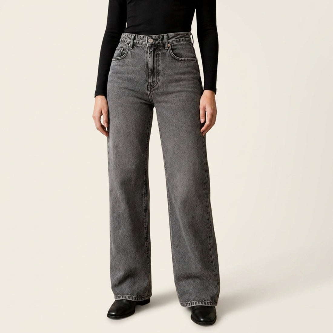 Jeans Wide Leg Stretch Gris