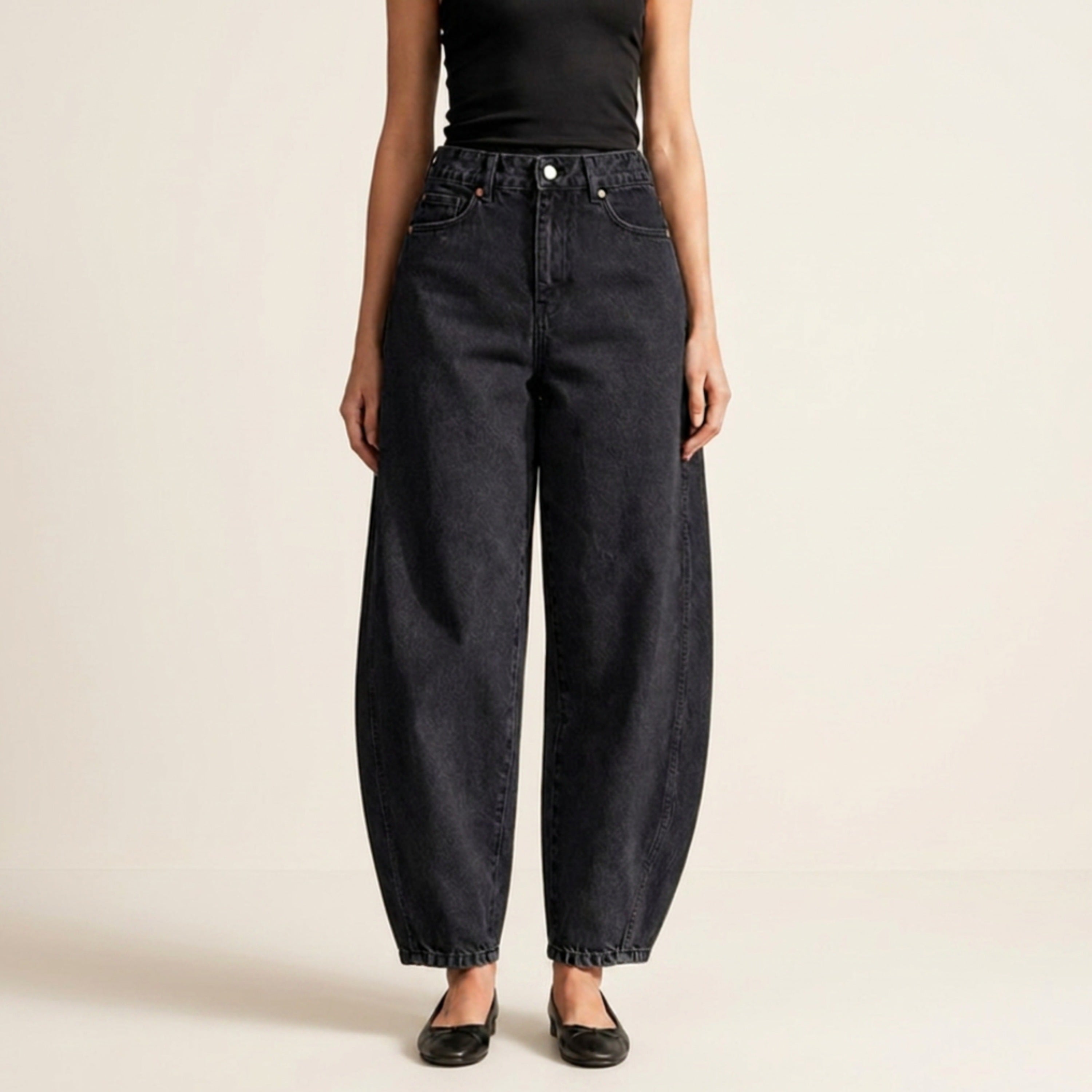 Jeans Barrel tiro alto negro