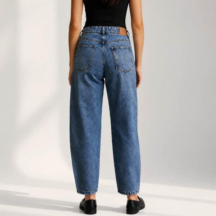 Jeans Barrel tiro alto azul