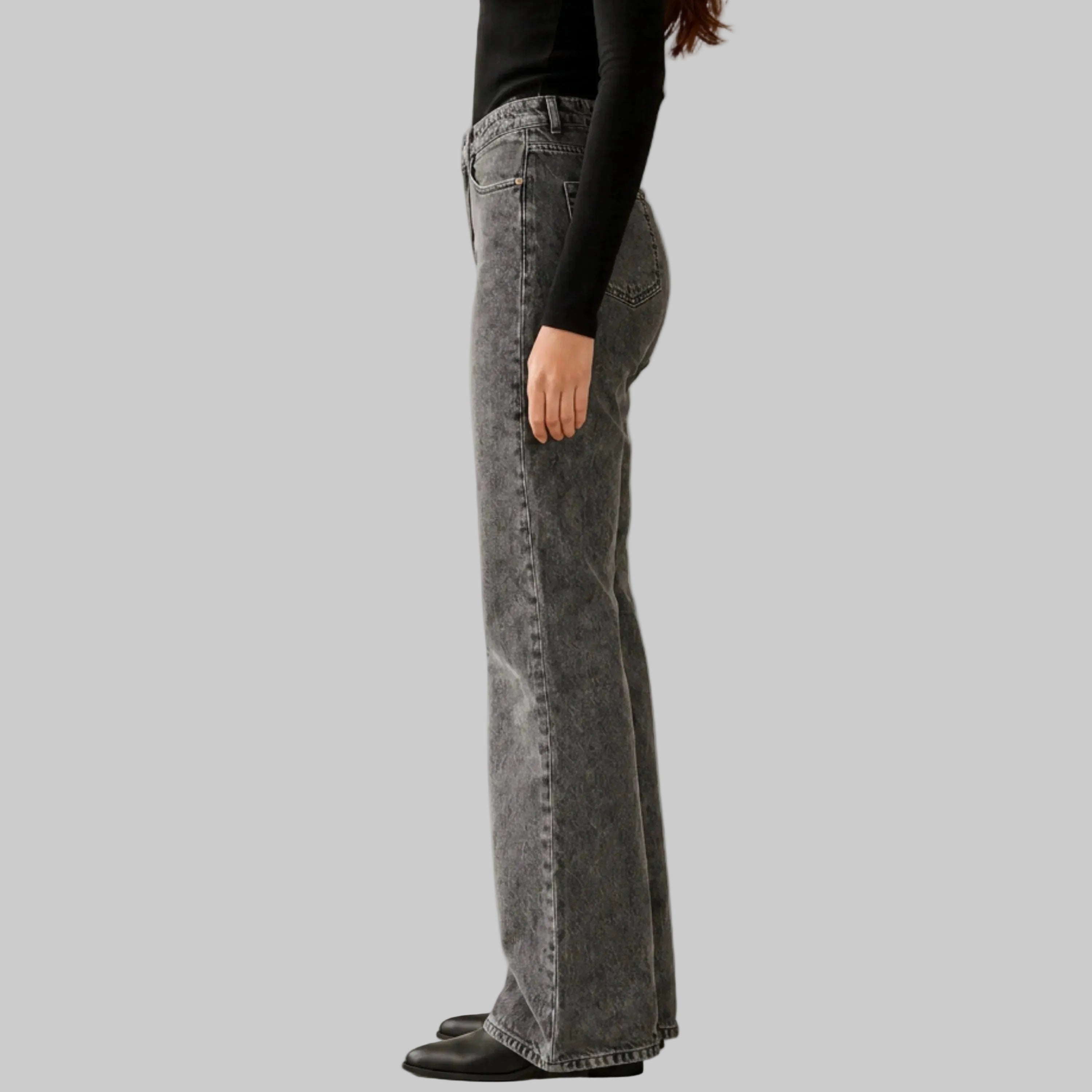 Jeans Wide Leg Stretch Gris