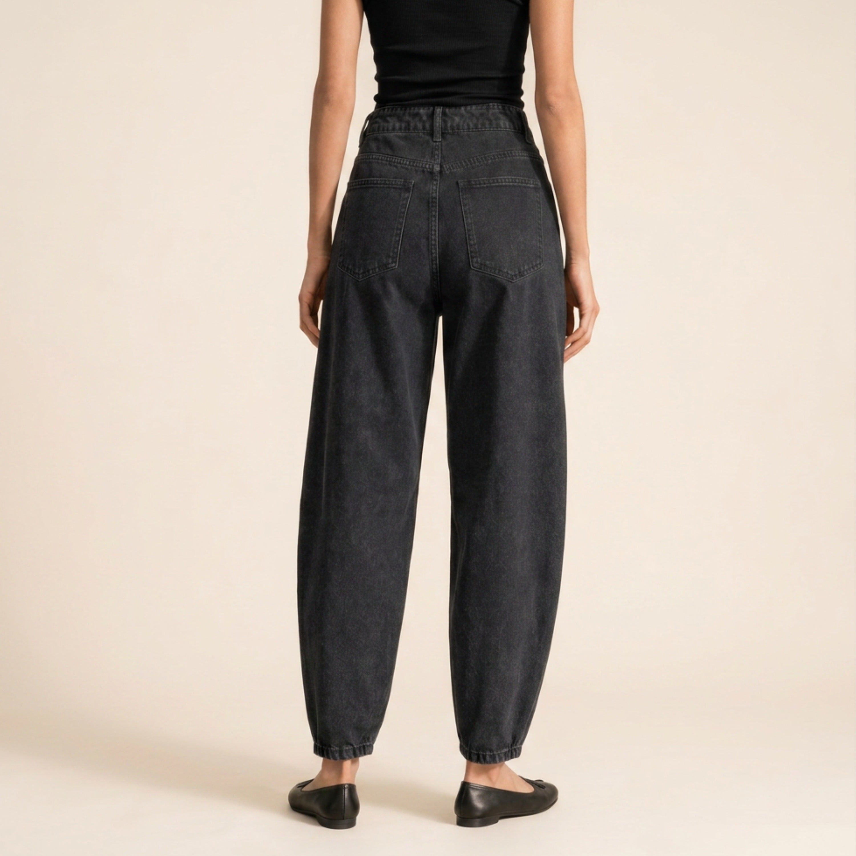 Jeans Barrel tiro alto negro