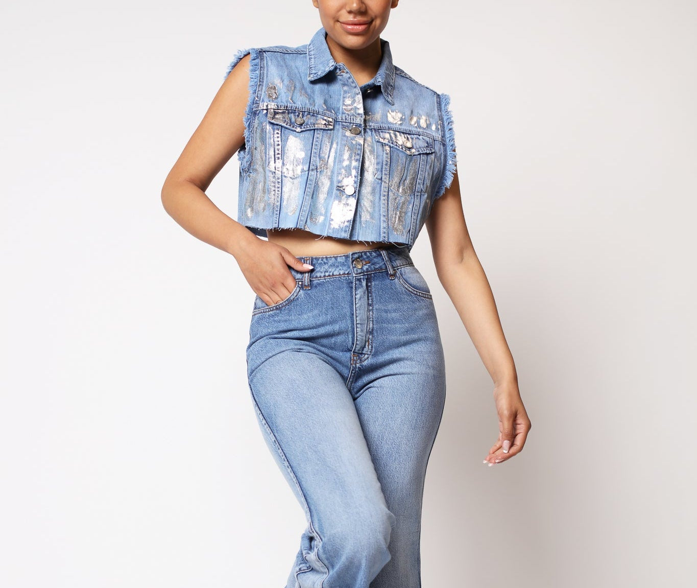 Chaqueta corta sin manga Metalizada Plata