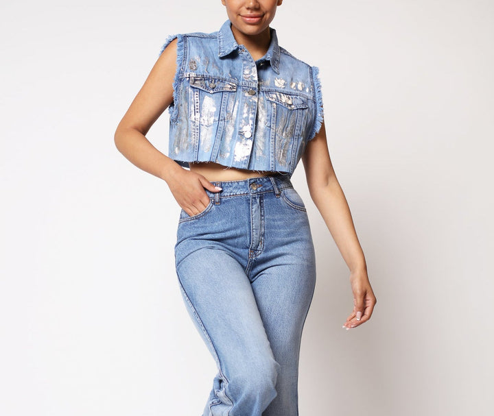 Chaqueta corta sin manga Metalizada Plata