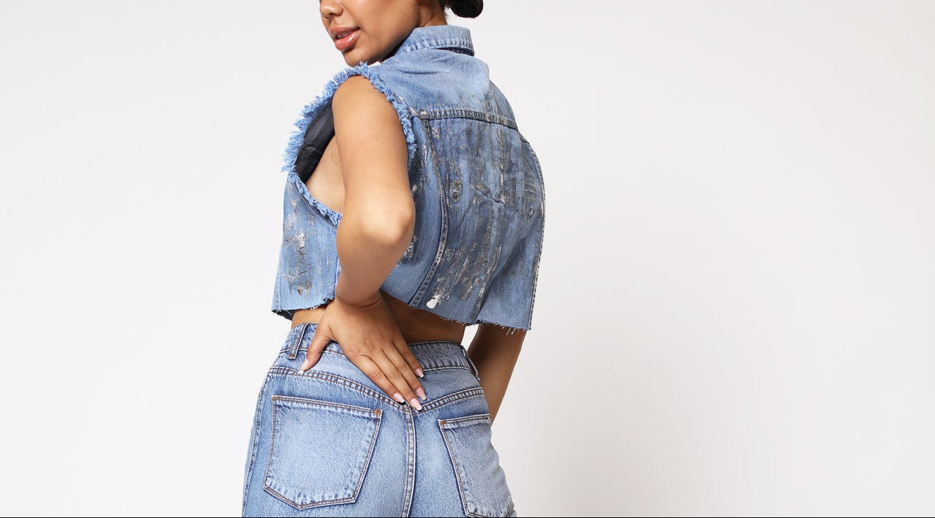 Chaqueta corta sin manga Metalizada Plata