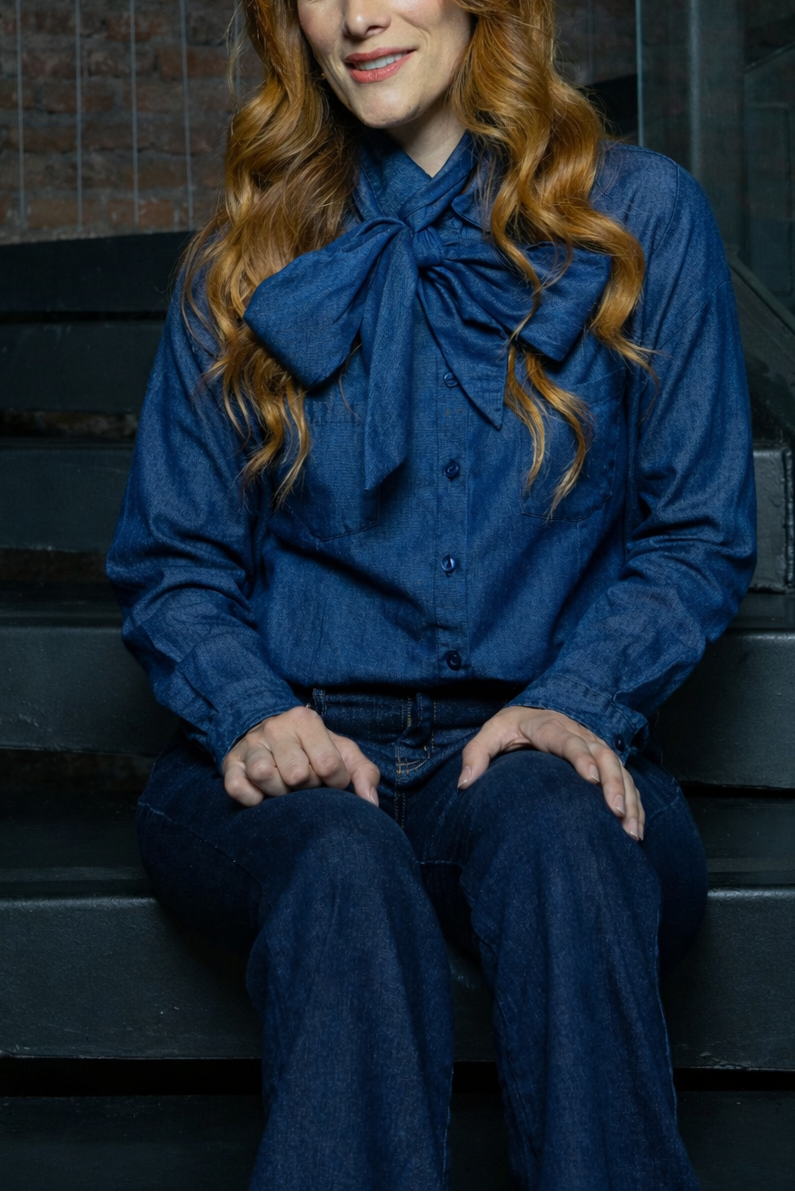 Blusa Denim Corbatin