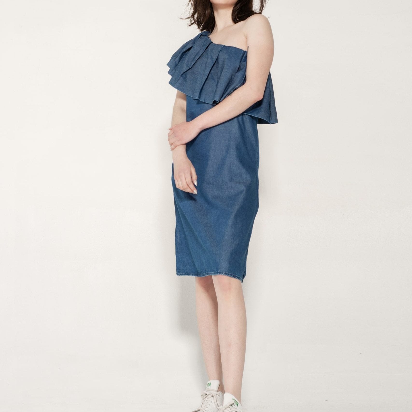 Vestido Volados Denim Azul