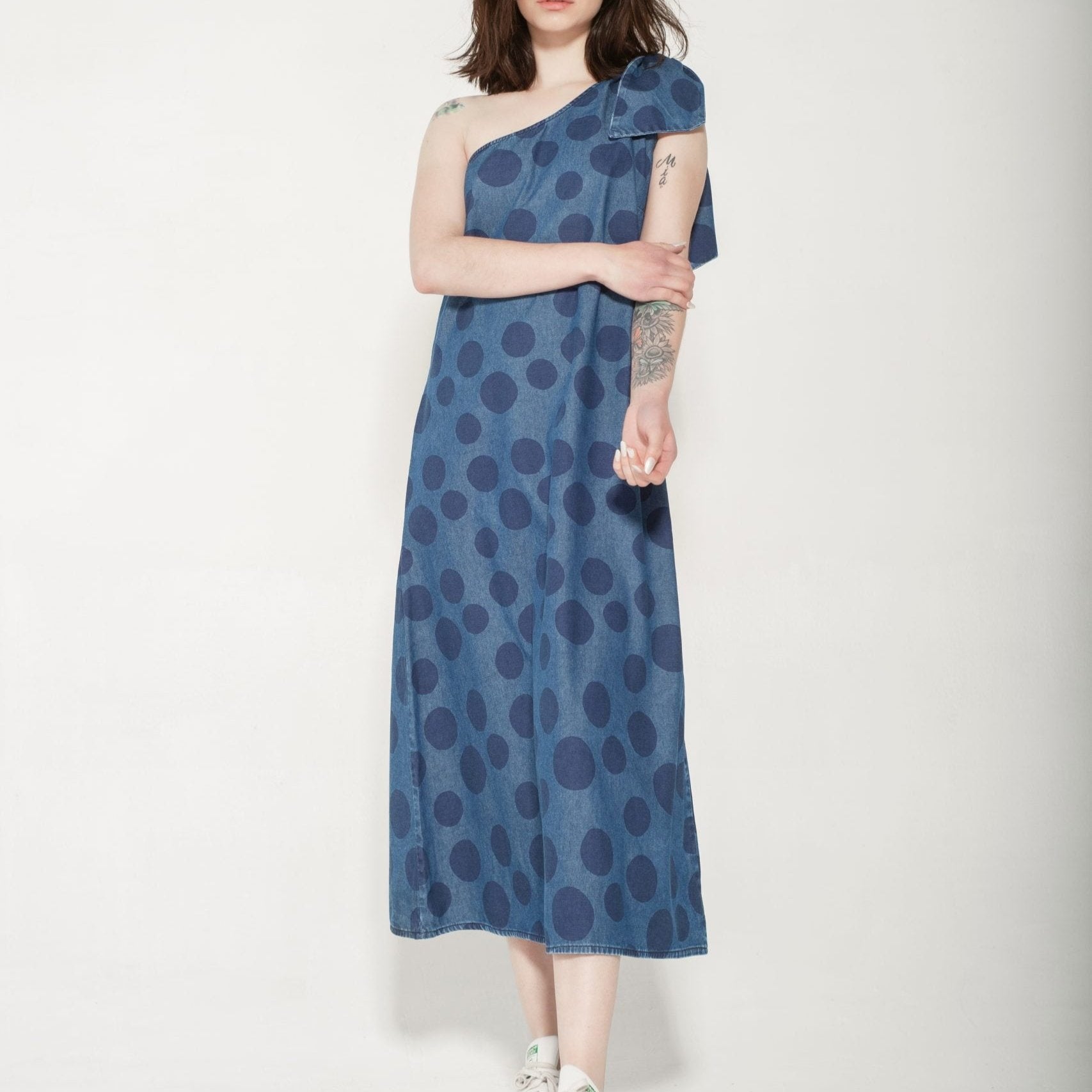 Vestido Un Hombro Amarra Azul