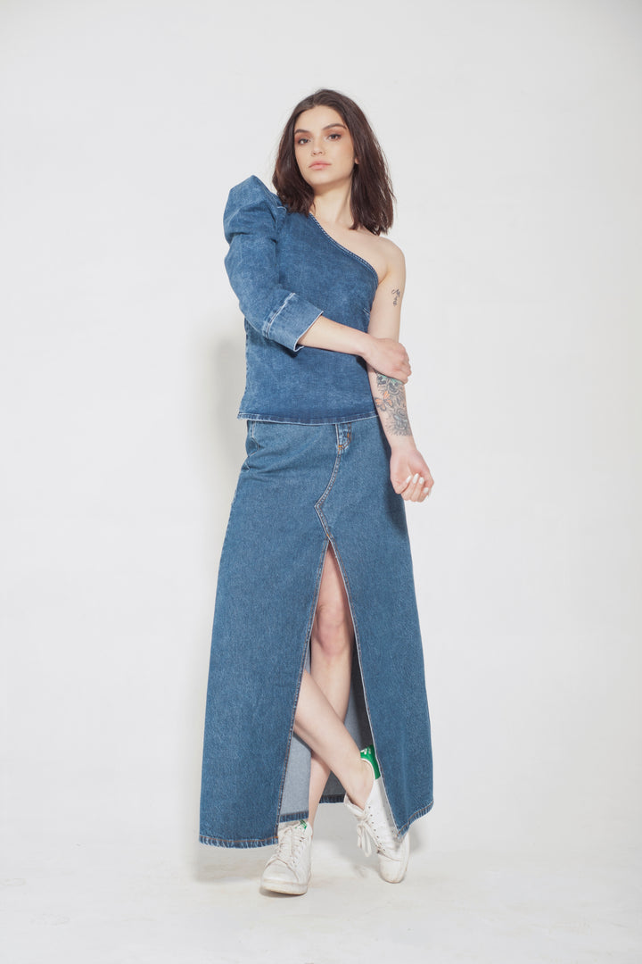 Top una manga gobo azul