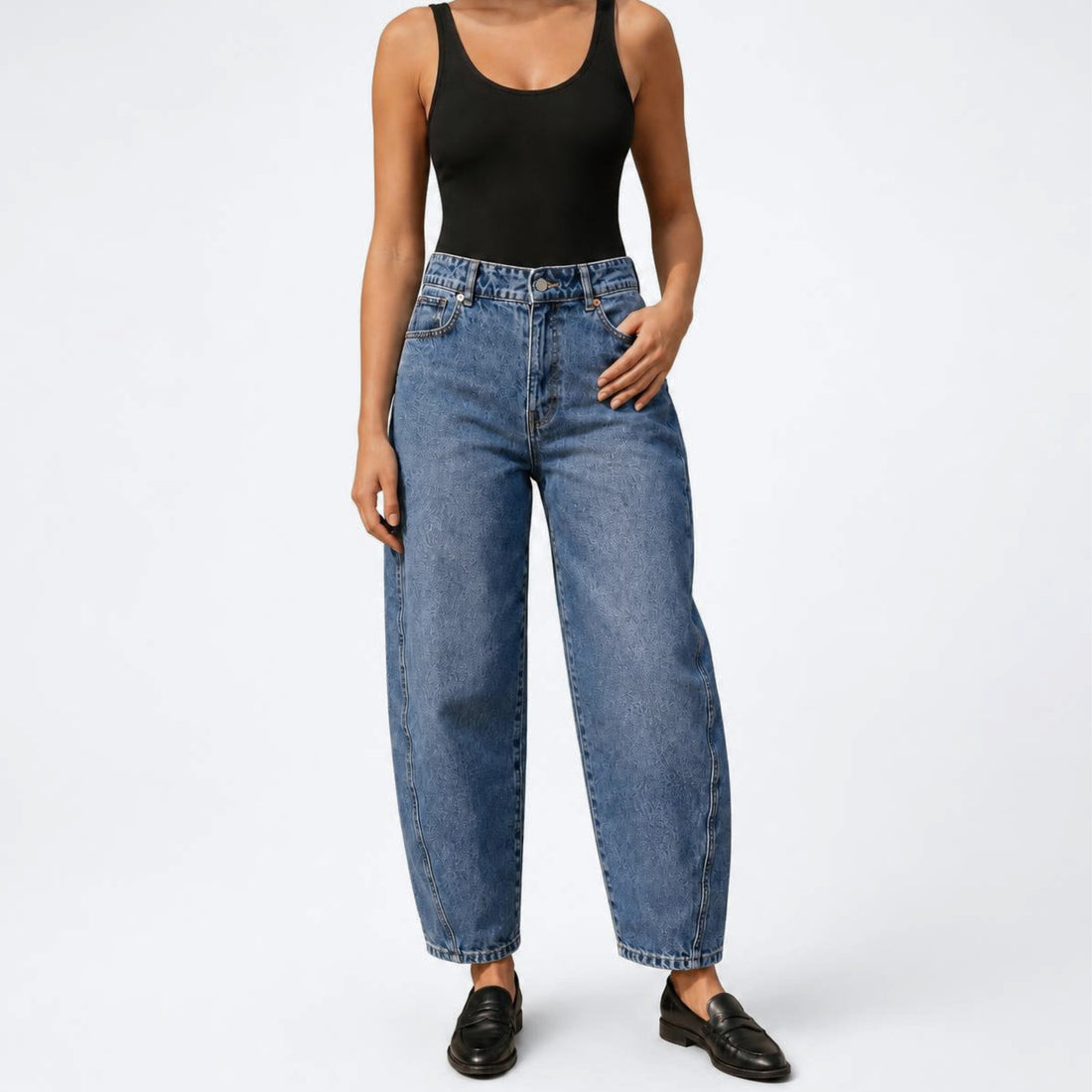 Jeans Barrel tiro alto azul
