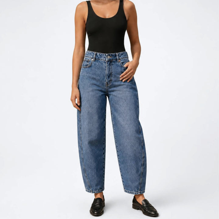 Jeans Barrel tiro alto azul