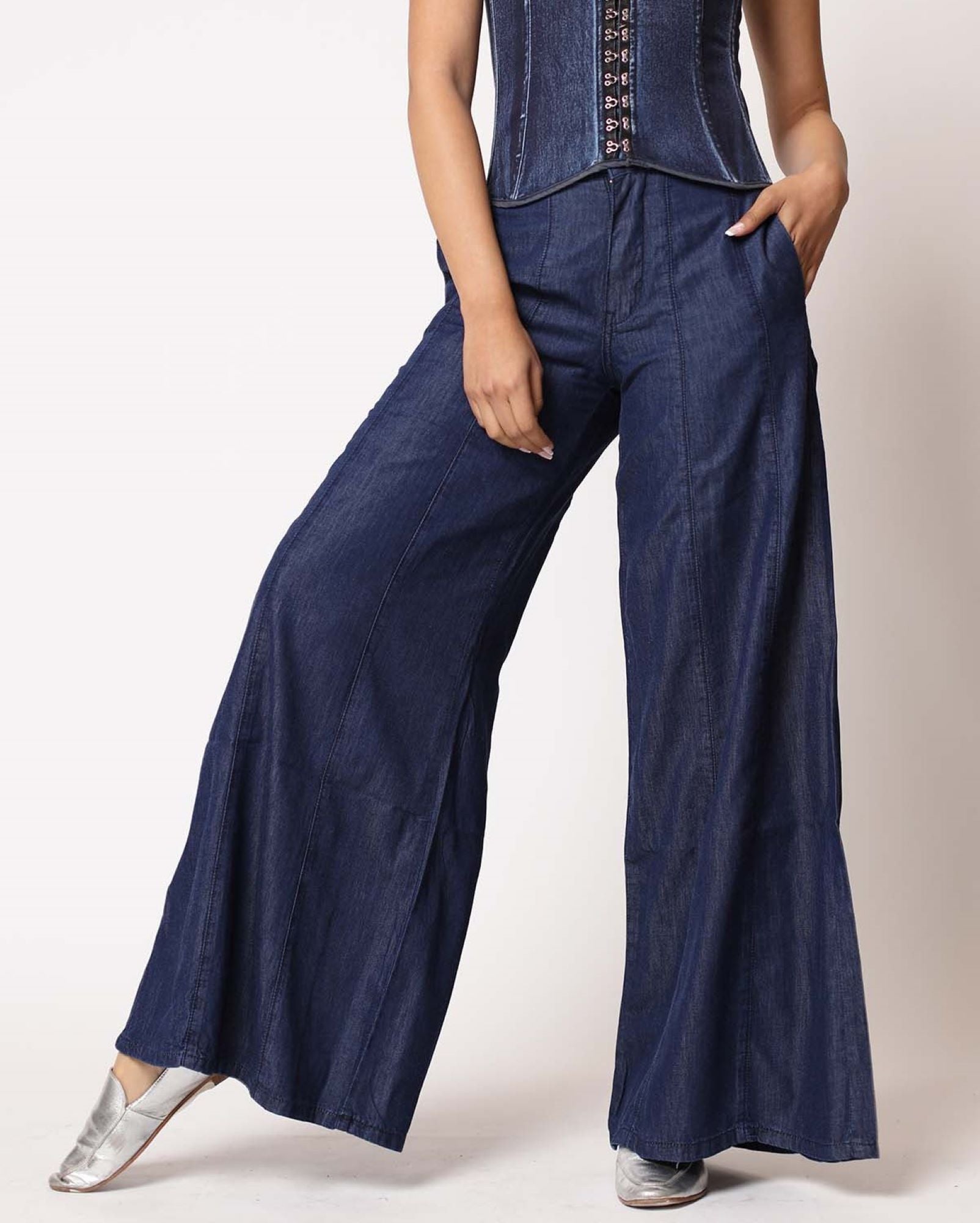 Jeans Paula denim soft  Pierna Ancha Azul