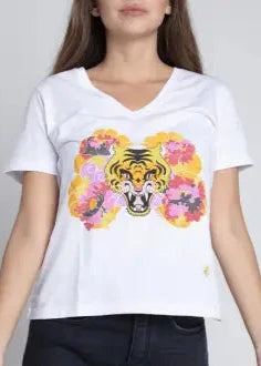Polera Blanca algodón pima estampada