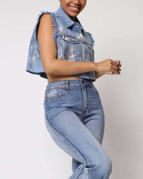 Chaqueta corta sin manga Metalizada Plata