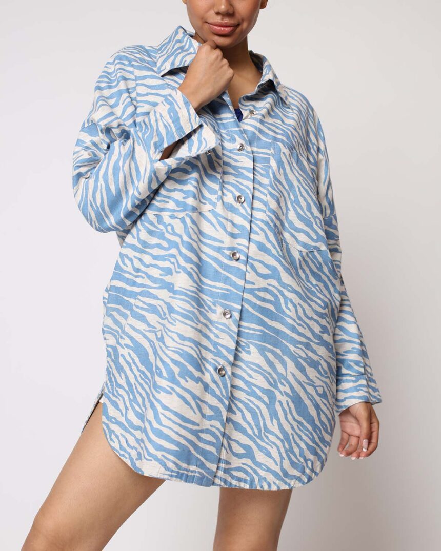 Tapado Abotonado lino  Estampado Zebra Celeste