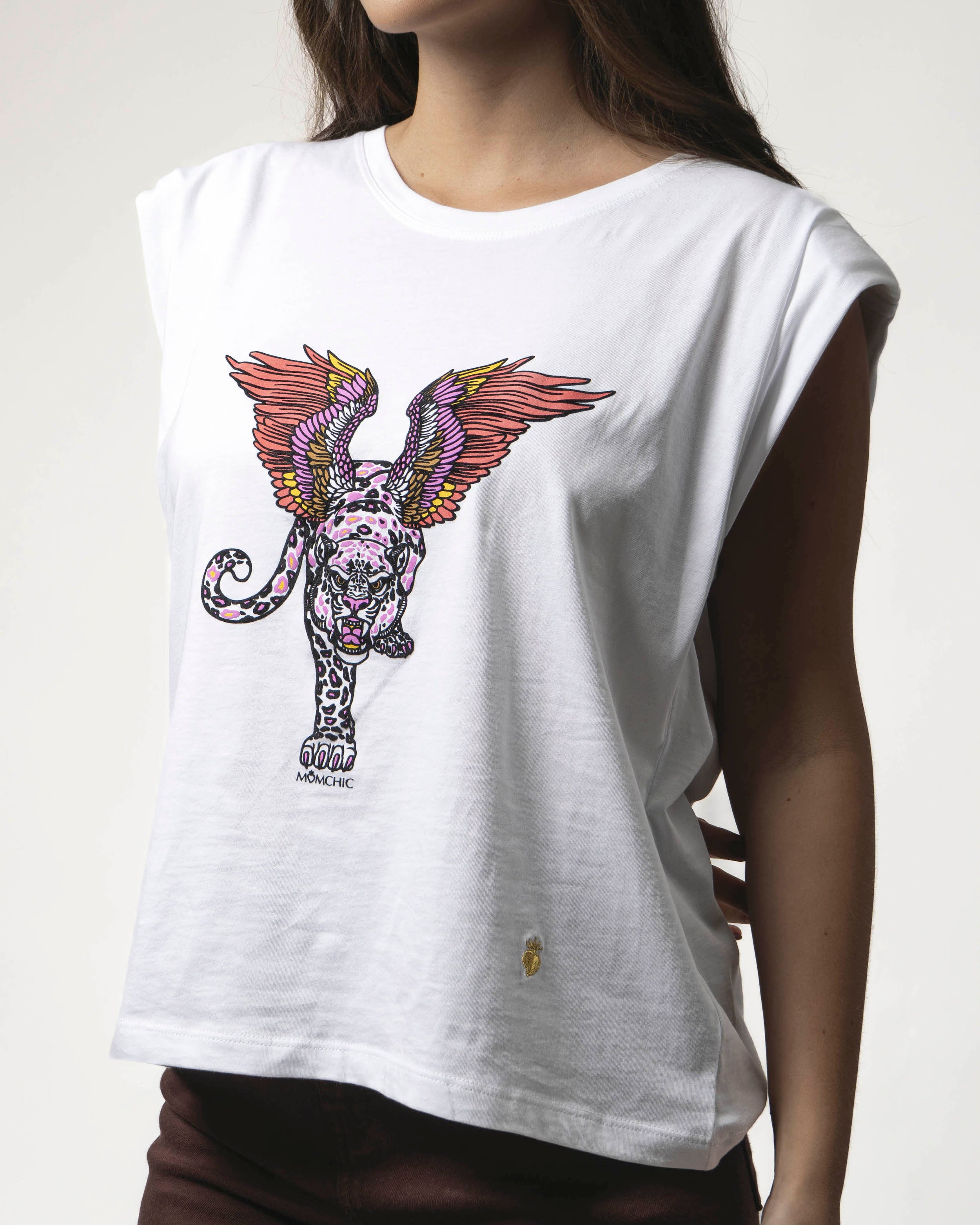 POLERA CON HOMBRERAS ESTAMPADA BLANCA