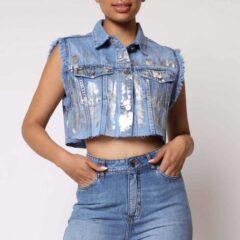 Chaqueta corta sin manga Metalizada Plata