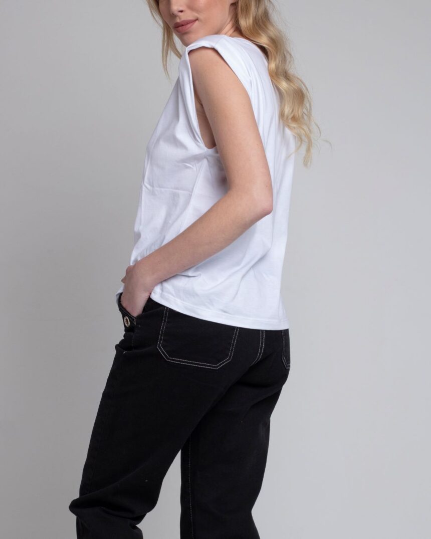 Polera Hombreras algodón pima blanca