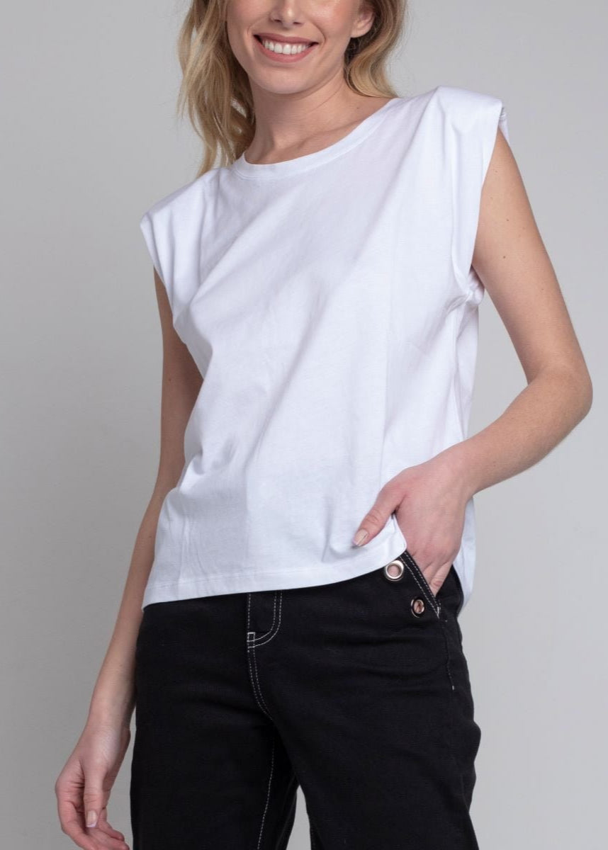 Polera Hombreras algodón pima blanca