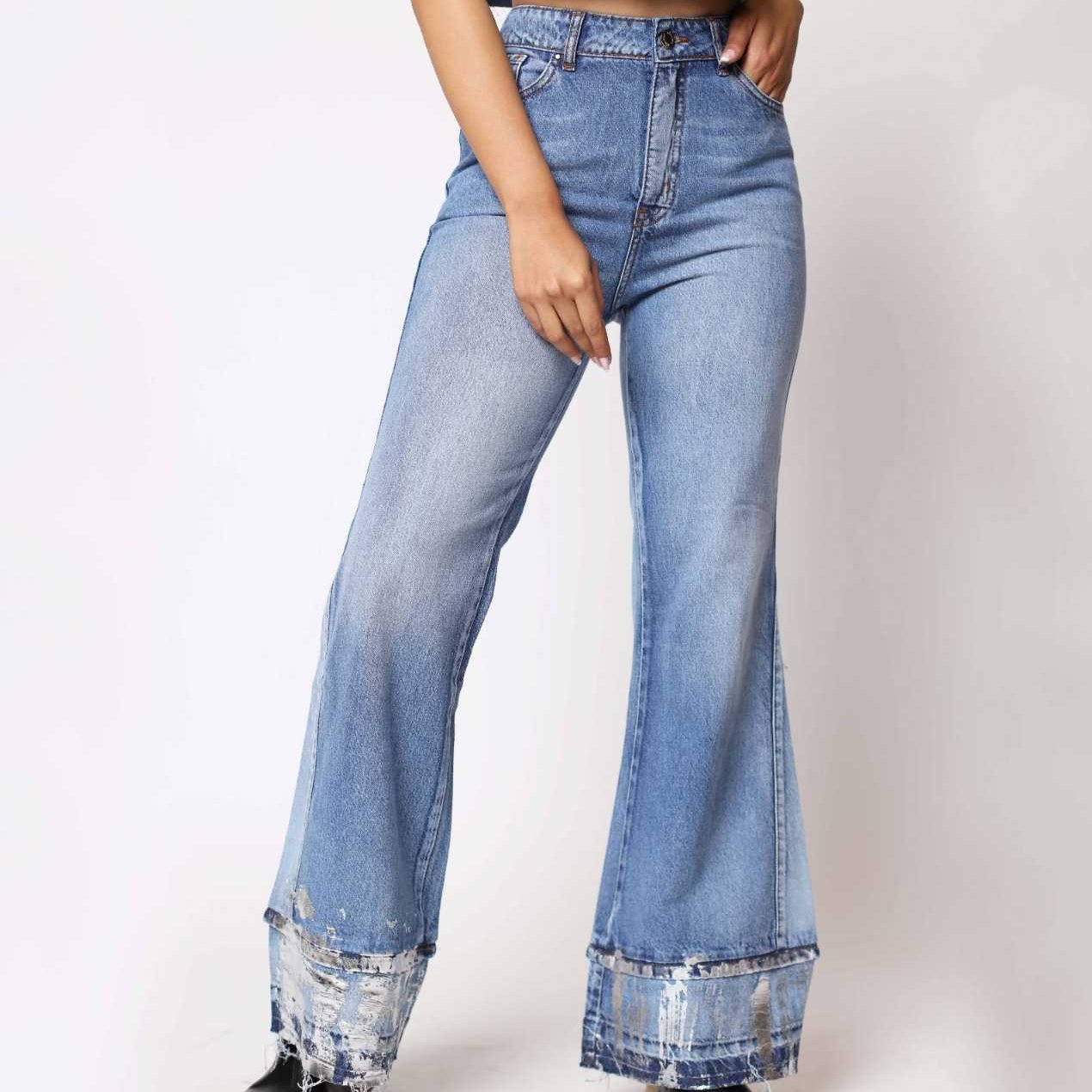 Jeans Ella Flare Metalizado Plata