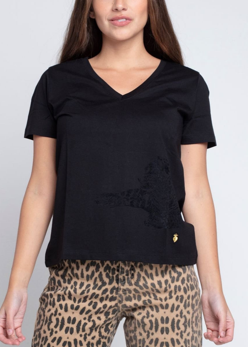 Polera algodón pima Negra Tigre